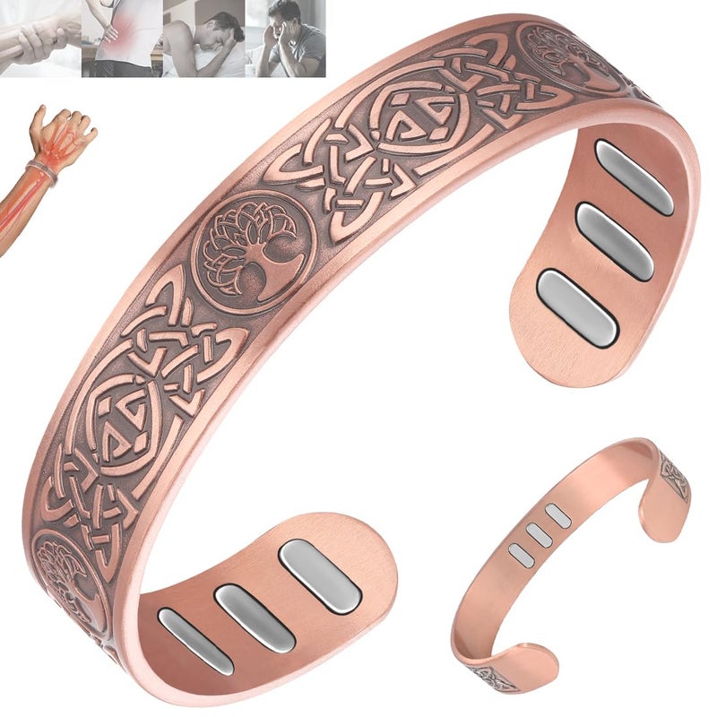 Vicmag Copper Magnetic Bracelet for Men 9X Powerful Magnets(Each 5000 Gauss), 99.99% Pure Copper Cuff Bangle with Present Box(Celtic Life Tree)